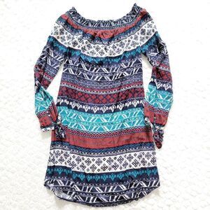 NEW BeachLunchLounge dress tribal aztec native boho long sleeved small